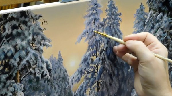 Рисовать ель маслом