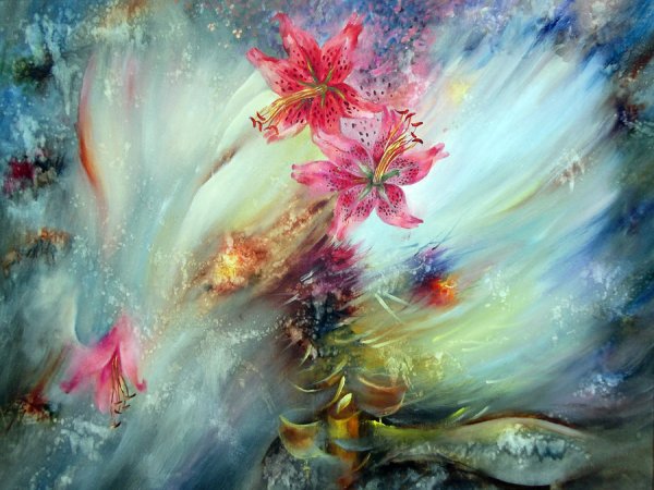 Фантазийные цветы маслом на холсте