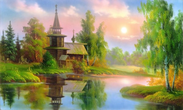 Пейзаж с Церковью живопись