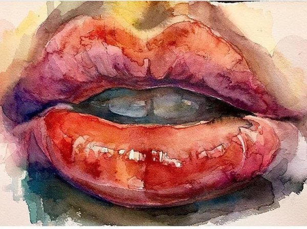 Губы акварелью