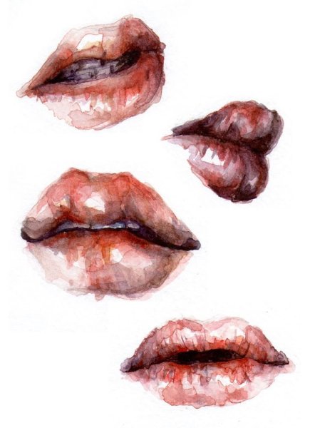 Скетч губы акварелью