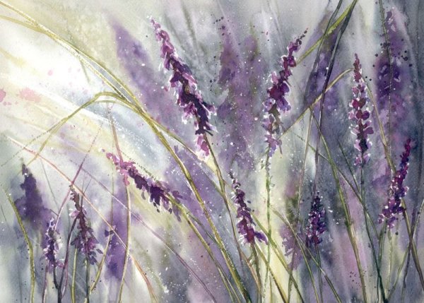 Акварель в лавандовых тонах