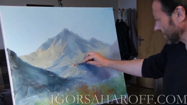 Горный пейзаж маслом мастихин Сахаров