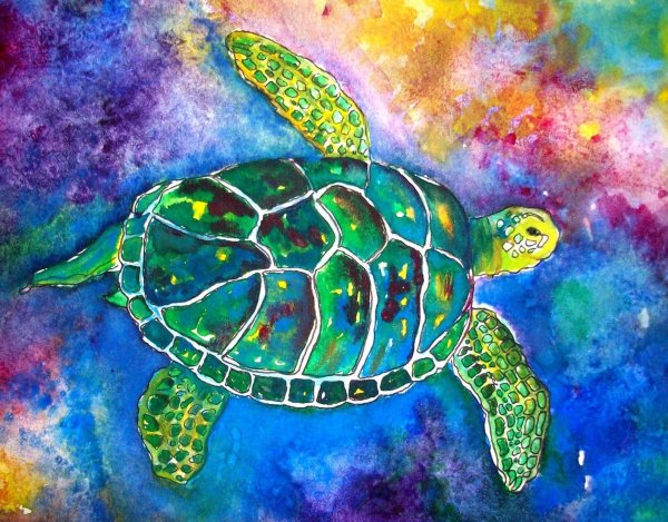 Морская черепаха гуашью