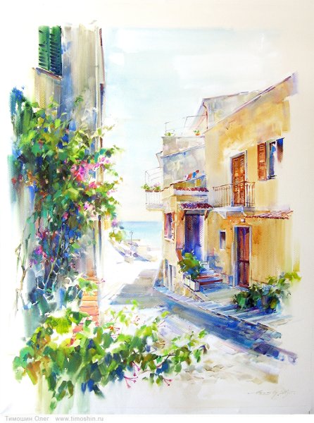Тимошин Олег акварель голубая Италия