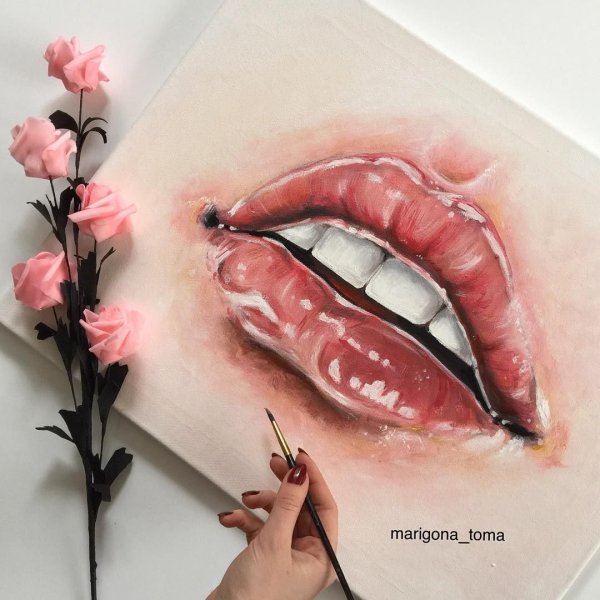 Нарисовать губы акварелью
