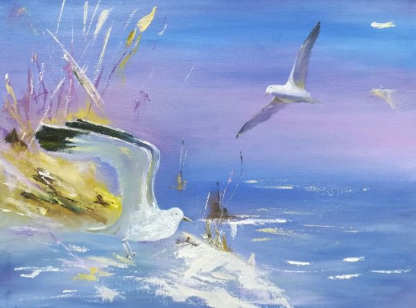 Чайки над морем живопись