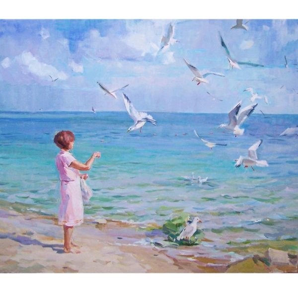 Чайки над морем живопись