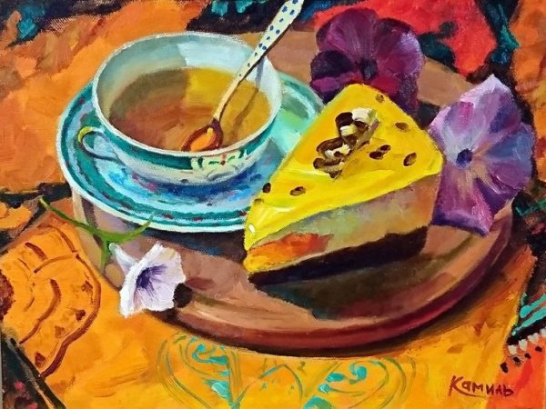 Натюрморт с тортом живопись