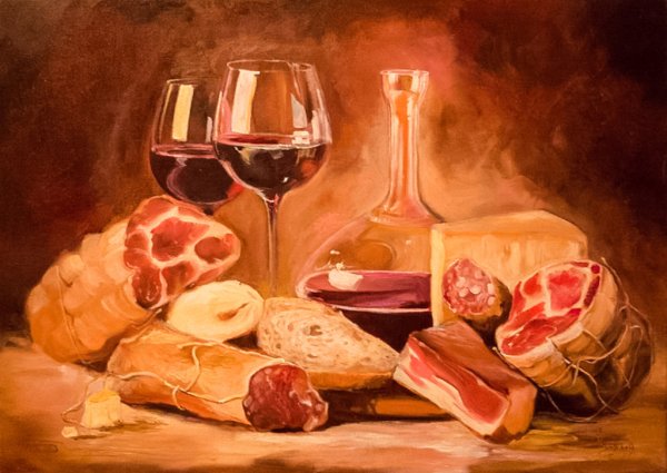 Натюрморт с мясом живопись