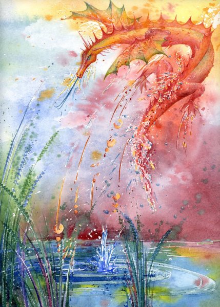 Дракон акварель