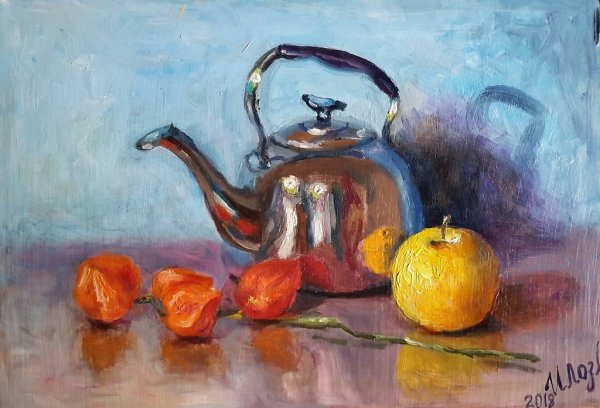 Металлический чайник гуашью