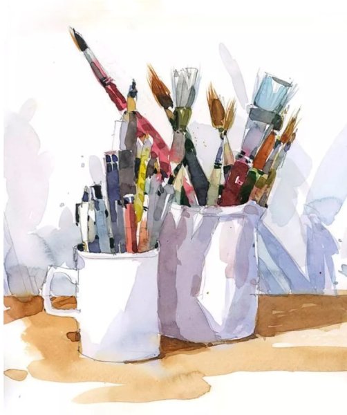 Натюрморт с красками и кистями