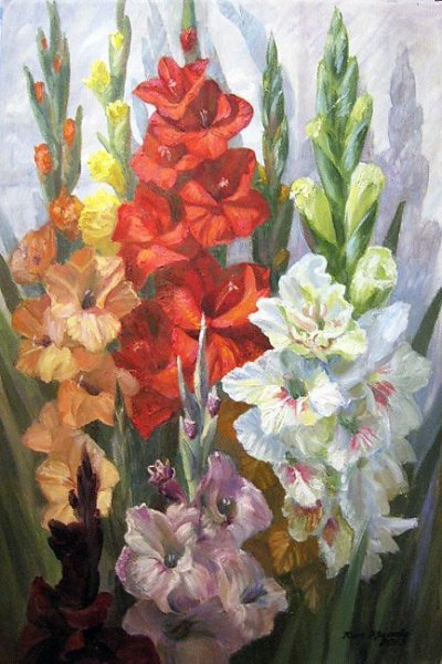 Гладиолусы в масляной живописи