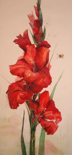 Шерстяная акварель гладиолусы