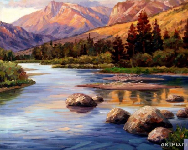 Пейзажи горных рек маслом на холсте