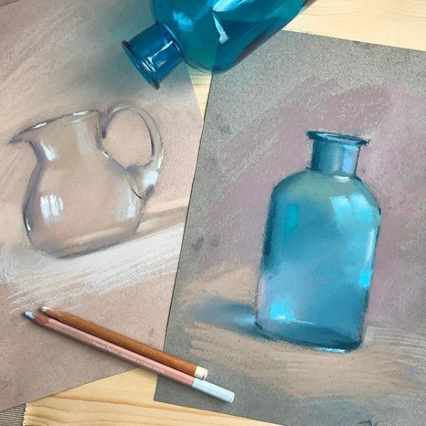 Стекло масляной пастелью