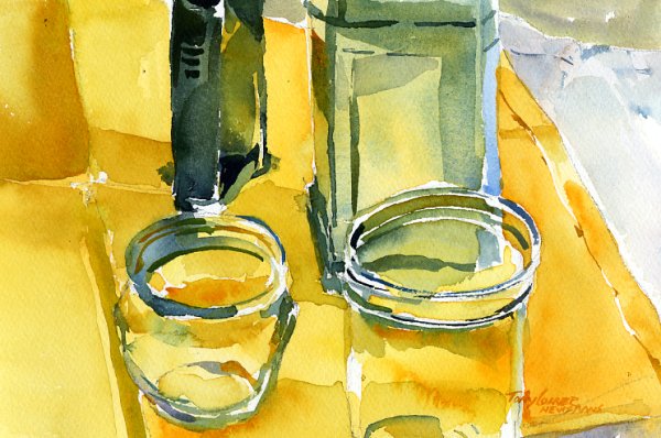 Стеклянные предметы акварелью