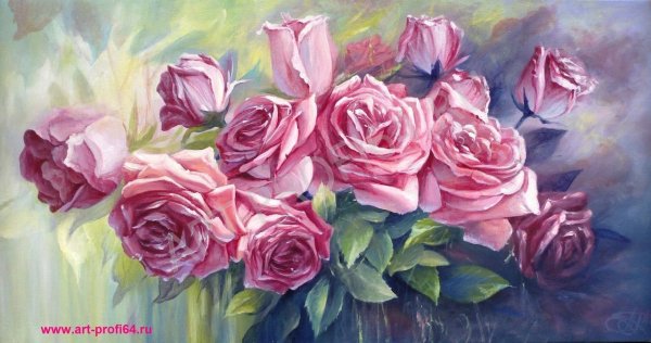 Картина маслом розы горизонтальная