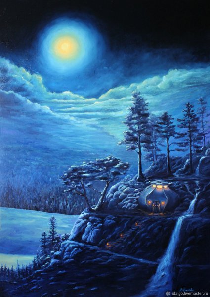Лунный пейзаж маслом