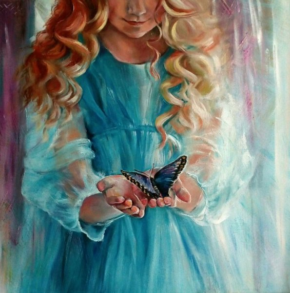 Бабочка в ладони живопись