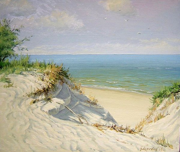 Картина лодка на берегу