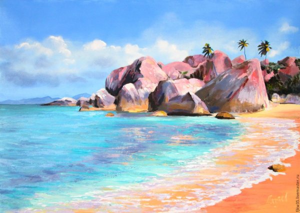 Акварель море трава