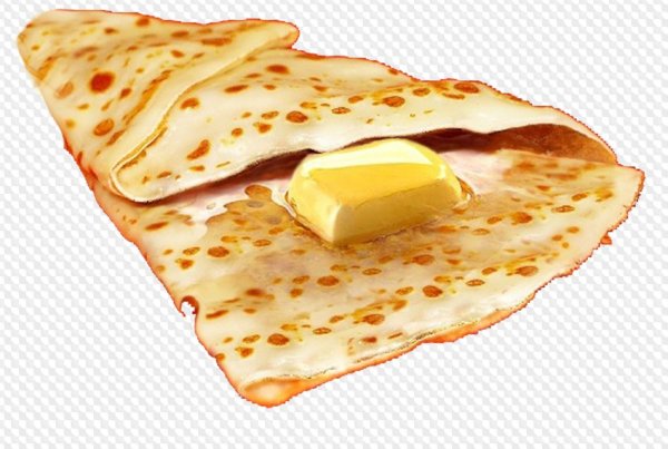 Блины с маслом на белом фоне