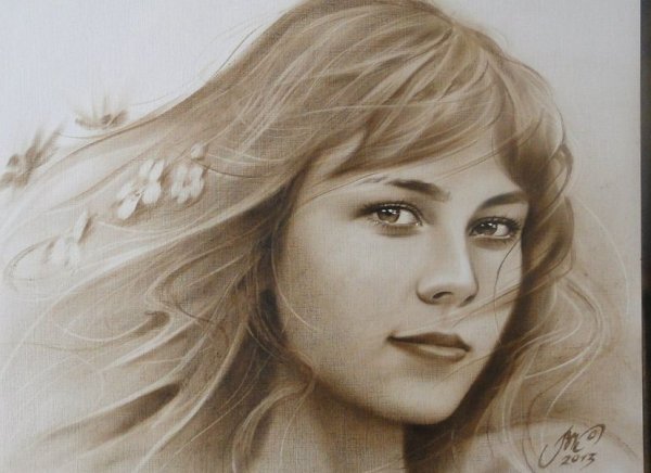 Женский портрет сухая кисть