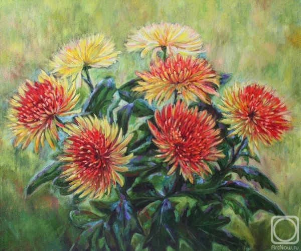 Хризантемы гуашью