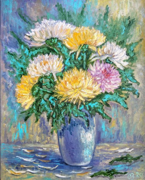 Цветы акварелью хризантемы