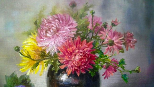 Астры Дубки хризантемы живопись