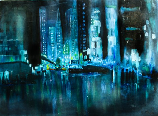 Ночной город живопись