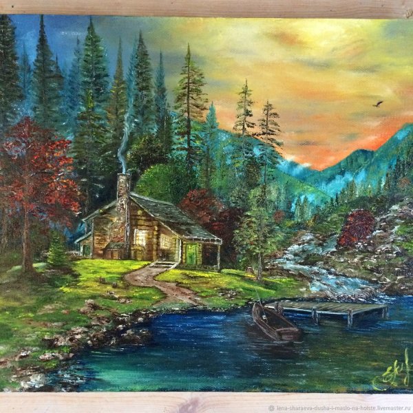 Картина дом в лесу