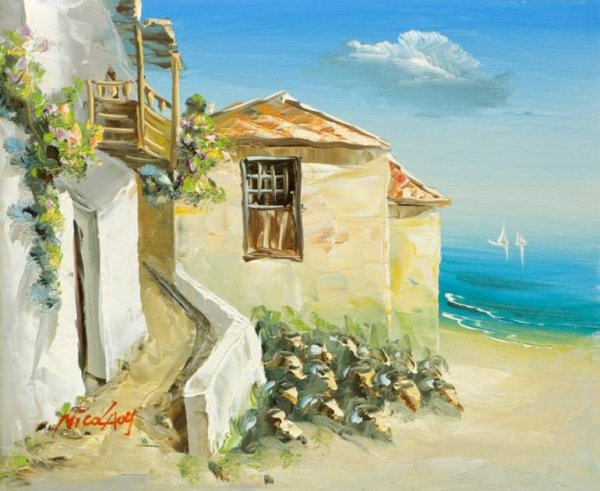 Пейзаж моря с домами