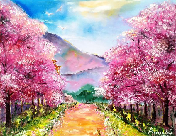 Этси живопись горы Сакура