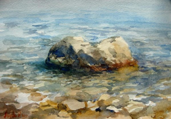 Морские камни акварелью