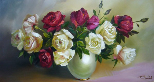 Картина белые розы в вазе