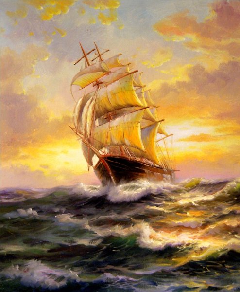 Море корабль живопись