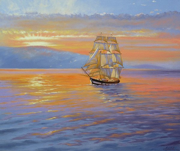 Морской пейзаж с парусником