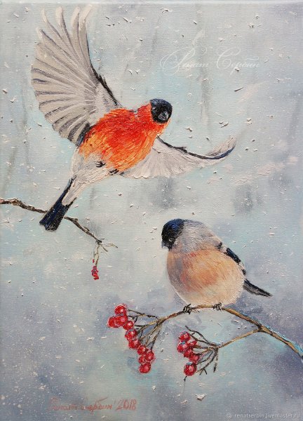 Снегирь гуашью