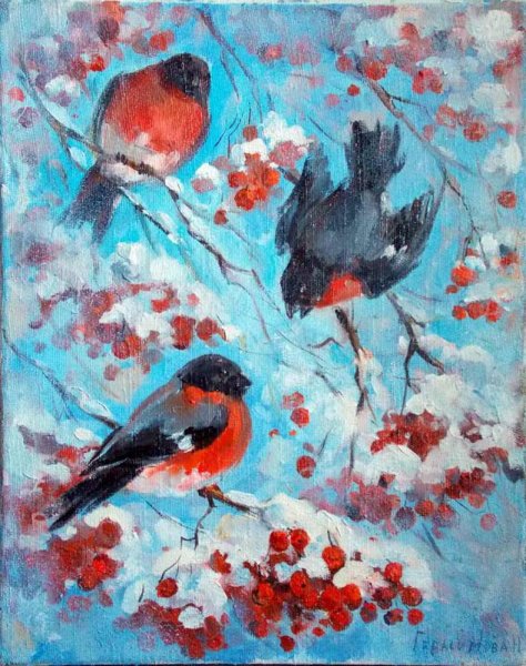 Рябина зимой живопись