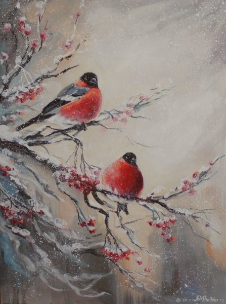 Снегирь пастелью