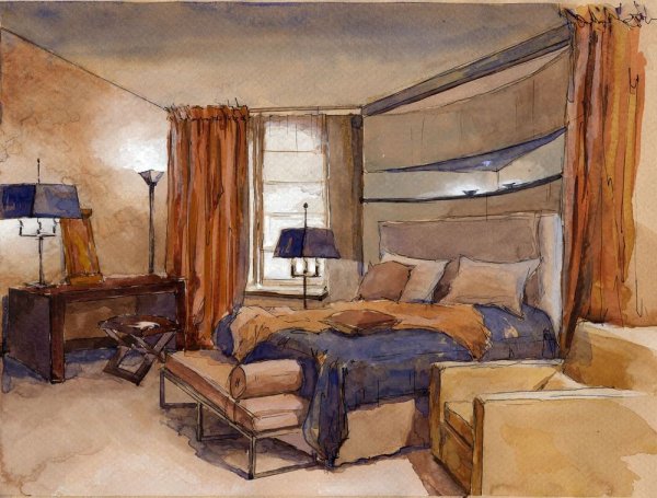 Интерьер акварелью