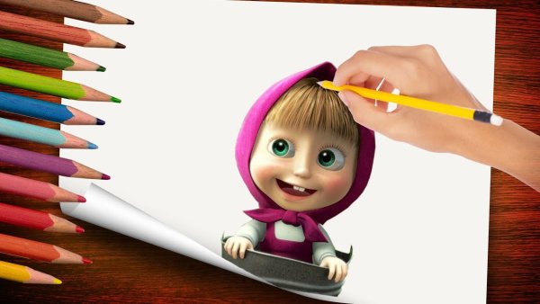 Маша и медведь рисунок красками