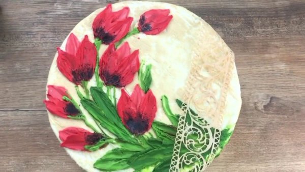 Тюльпаны из крема мастихином