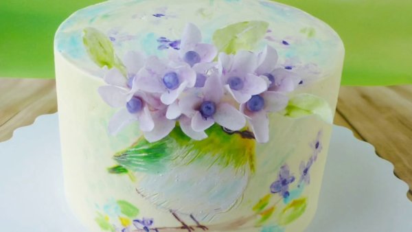 Акварельные цветы на торте
