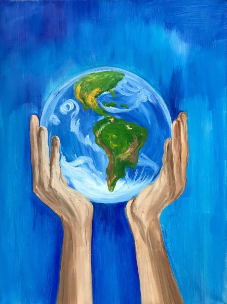Планета в руках живопись