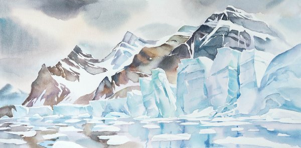 Айсберг горы живопись акварель