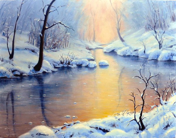 Лед на реке живопись